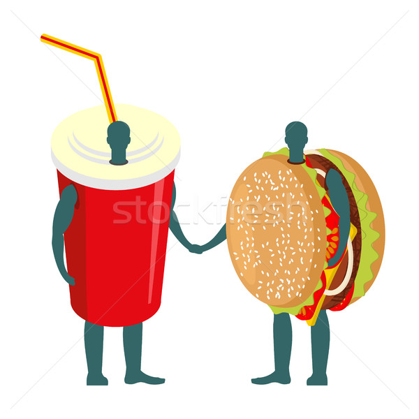 Fast-food amigos beber hambúrguer vermelho Foto stock © MaryValery