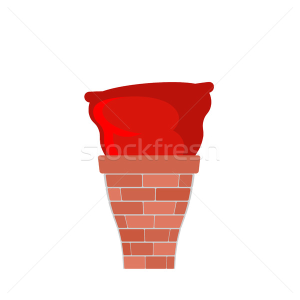 Stock photo: Bag Santa Claus stuck in chimney. Red Christmas sack in smokesta