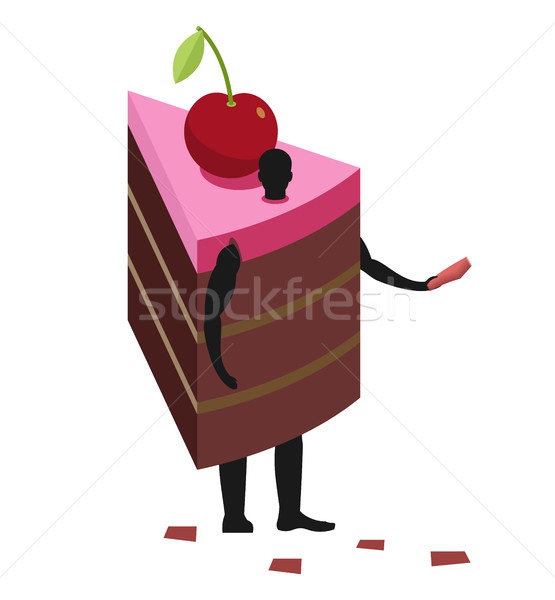 Cake costume man mascot promoter. Male in suit piece of pie dist Stock photo © MaryValery
