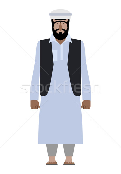 Stock photo:  Syrian refugee. Resident of Pakistan national clothes. Afghanis