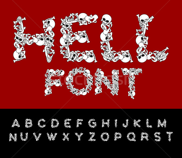 Hell font. Bones ABC. Skeleton Letters. Skull and spine. Jaw and Stock photo © MaryValery