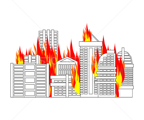 Imagine de stoc: Oraş · incendiu · oraş · flăcări · clădirilor