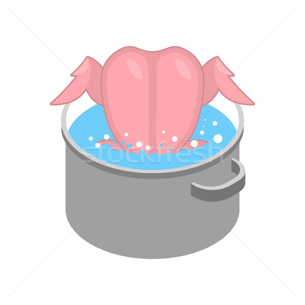 Boil chicken in saucepan. Bird and saucepan on white background Stock photo © MaryValery