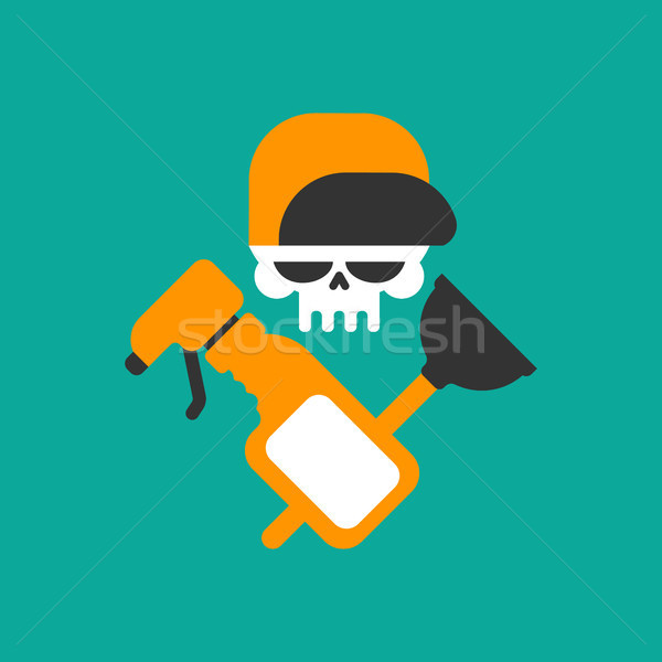 Plumber service emblem. Plumber and Logo Cleaning. Skull and rub Stock photo © MaryValery