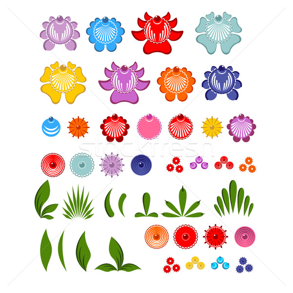 Gorodets painting set of elements Flowers and leaves. Russian na Stock photo © MaryValery
