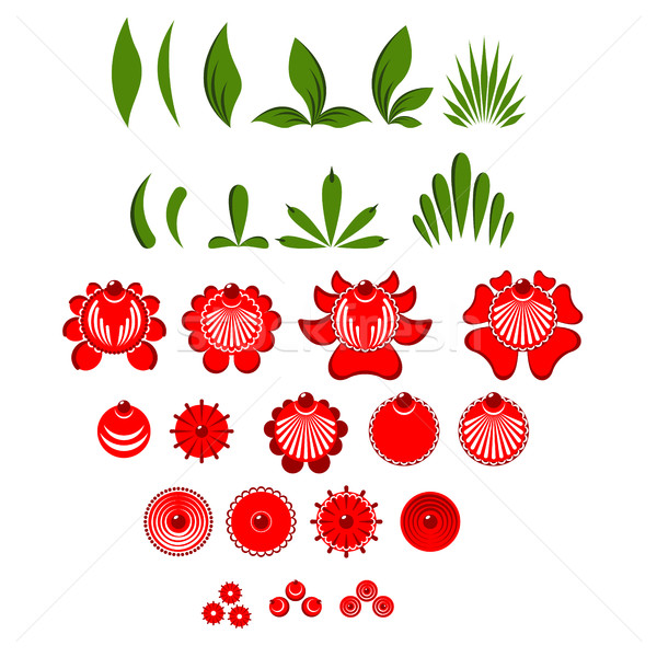 Gorodets painting set of elements Flowers and leaves. Russian na Stock photo © MaryValery