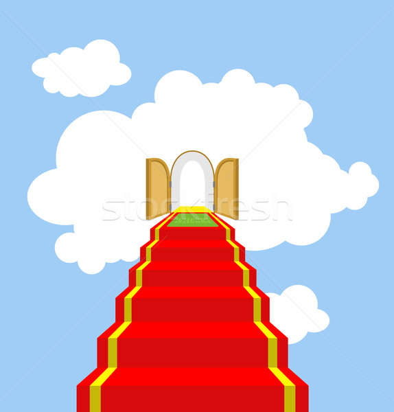Open gates of paradise. Ladder into clouds. Degree in sky. Red c Stock photo © MaryValery