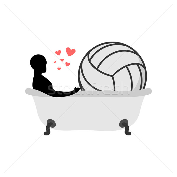 Lover volleyball. Man and ball in bath. Joint bathing. Passion f Stock photo © MaryValery