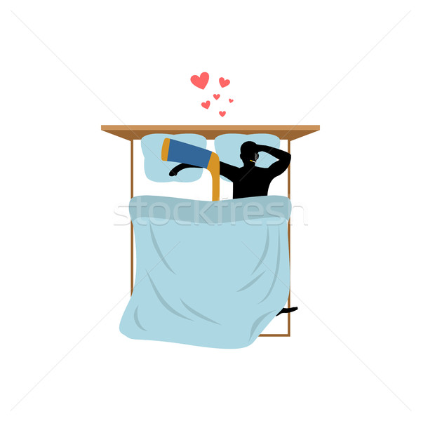 Lover hockey. Guy and hockey stick in bed. Lovers in Bedroom. Ro Stock photo © MaryValery