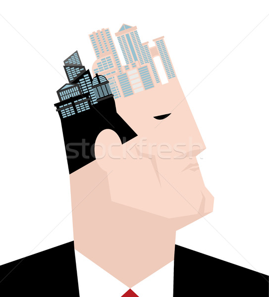 Mayor of city. Head and buildings. Thinks of town  Stock photo © MaryValery