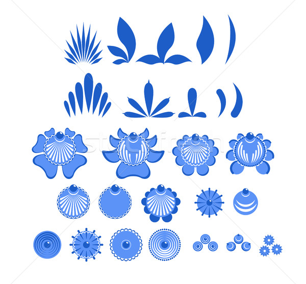 Gzhel painted set of elements Flowers and leaves. Russian nation Stock photo © MaryValery