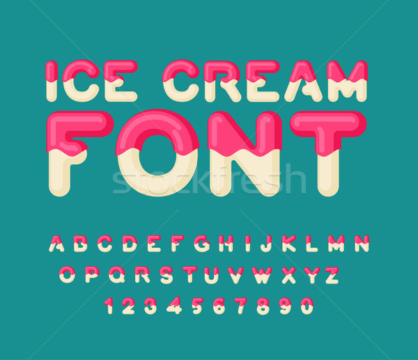 Ice cream font. Popsicle alphabet. Cold sweets ABC. Food typogra Stock photo © MaryValery