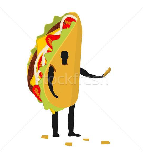 Taco man mascot promoter. Male in costume fried tortilla distrib Stock photo © MaryValery