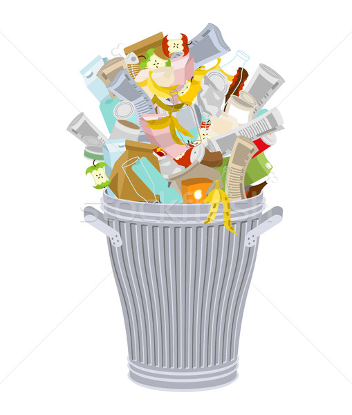 Trash can with Rubbish isolated. Wheelie bin with Garbage on whi Stock photo © MaryValery