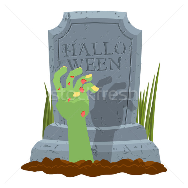 Stock photo: Halloween. Grave and hand of zombie. Gravestone and arm dead man