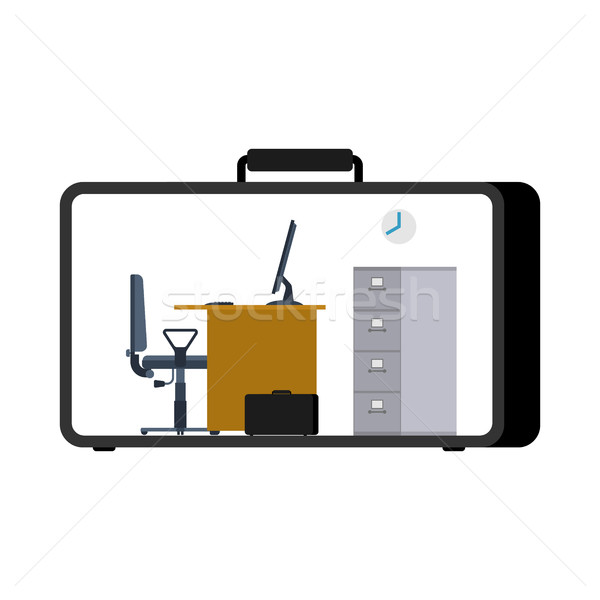 Office in case. mobile Workplace in suitcase. Working on compute Stock photo © MaryValery