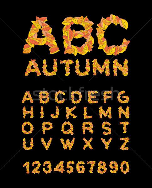 Autumn font. Yellow leaves of alphabet. autumnal ABC. Letters of Stock photo © MaryValery