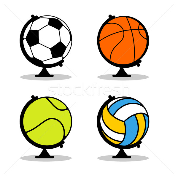 Sports Globe set. Balls in Earth sphere. Basketball and football Stock photo © MaryValery