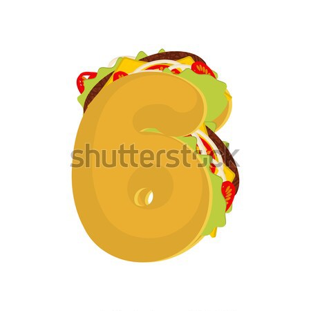 Number 6 tacos. Mexican fast food font six. Taco alphabet symbol Stock photo © MaryValery