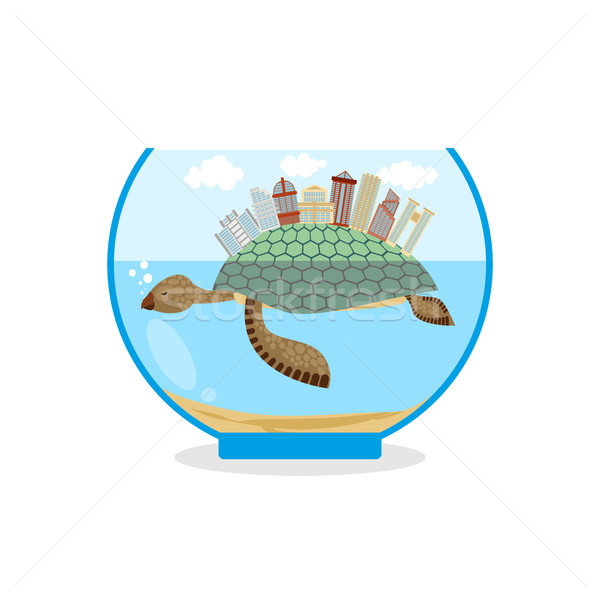 Mini city on shell of turtle. Micro ecosystem in an aquarium. Sk Stock photo © MaryValery