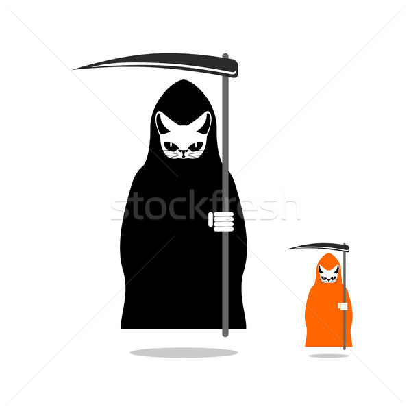 Cat death in  black cloak and with scythe. Death in mice. Grim R Stock photo © MaryValery