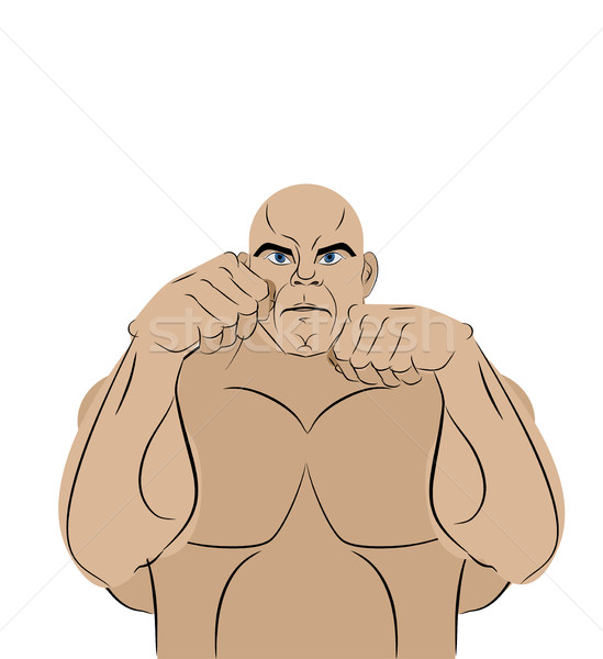 Fighter on a white background. A strong man in battle rack ready Stock photo © MaryValery