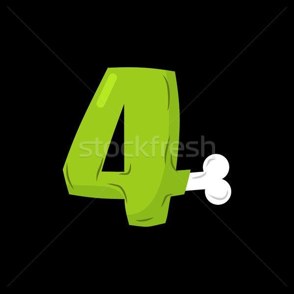 Number 4 zombie. Monster Font four. bones and brains alphabet si Stock photo © MaryValery