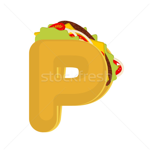 Letter P tacos. Mexican fast food font. Taco alphabet symbol. Me Stock photo © MaryValery
