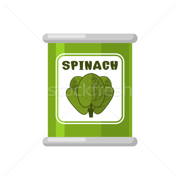 Spinach in tin. Useful Herbs. Green lettuce leaves. Dietary vege Stock photo © MaryValery