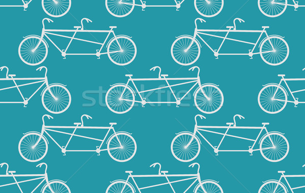 Tandem Bicycle seamless pattern. White Vintage bike blue backgro Stock photo © MaryValery