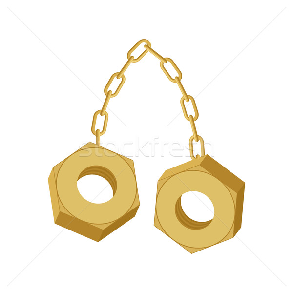 Gold Nuts on chain isolated. Two screw-nut hang Stock photo © MaryValery