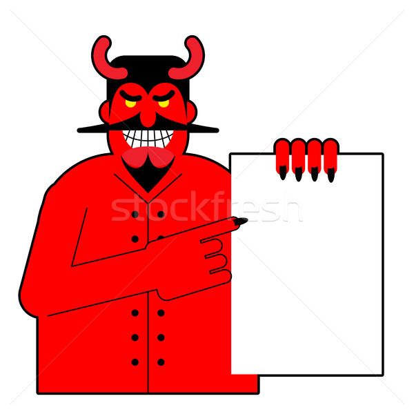 Satan keeps white blank sheet of paper. Devil and  document. Red Stock photo © MaryValery