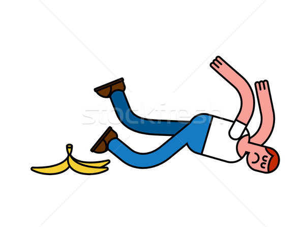 Fall on banana. Slip on banana peel. guy flopped. Man fell Stock photo © MaryValery