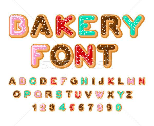 Bakery font. Donut ABC. Baked in oil letters. Chocolate icing an Stock photo © MaryValery