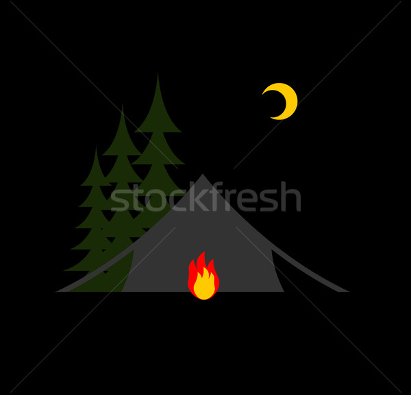 Camping night isolated. Sun, forest and tent. Bonfire and month Stock photo © MaryValery