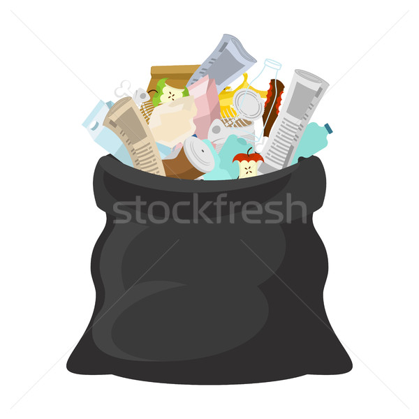 Black garbage bag open. sack Rubbish. sackful trash. litter. pee Stock photo © MaryValery