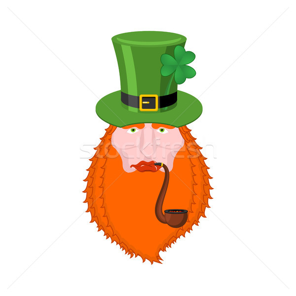 St. Patrick's Day Leprechaun with red beard and pipe. Green hat. Stock photo © MaryValery