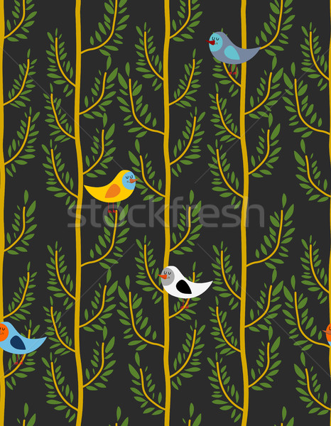 Birds on trees seamless pattern. Vector  background of forest wi Stock photo © MaryValery