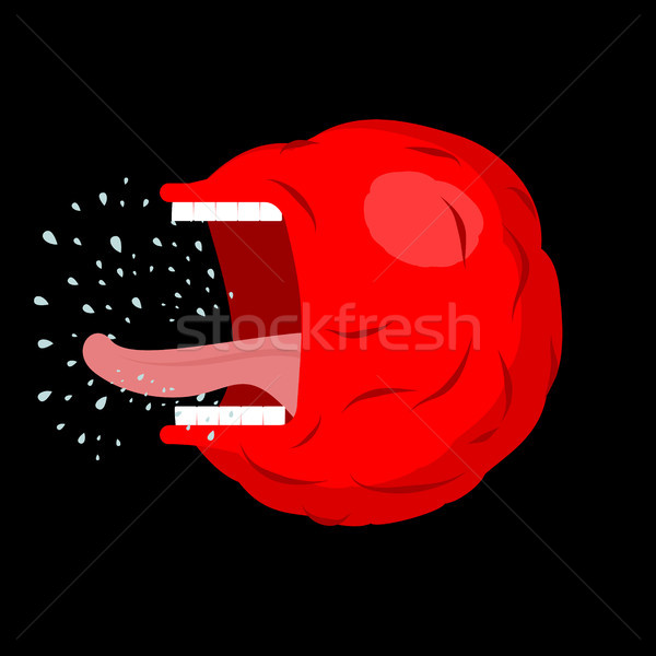 Stock photo: Angry emoticon screams. Open mouth and teeth. Crazy Emoji. emoti