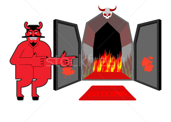 Satan invites sinners to hell. Devil indicates hand on purgatory Stock photo © MaryValery