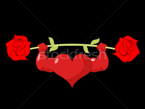Heart strong. love powerful. Sport barbell rose flower Stock photo © MaryValery