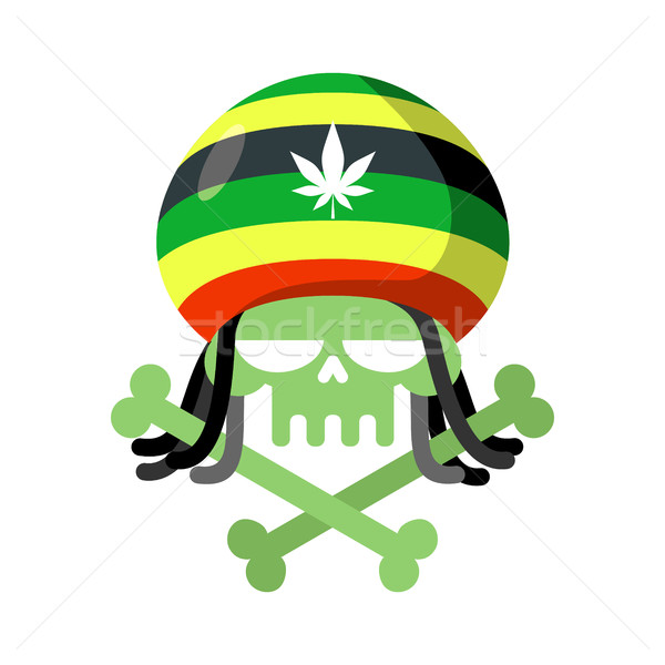 Rasta skull with dreadlocks and Rasta Cap. Green head skeleton w Stock photo © MaryValery