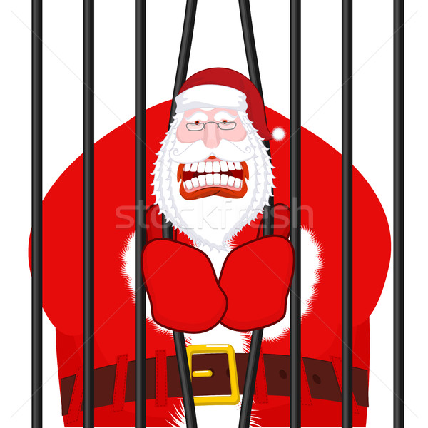 Święty mikołaj gangster christmas więzienia okno bary Zdjęcia stock © MaryValery