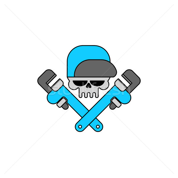 Plumber service emblem. Skull and Adjustable wrench Stock photo © MaryValery