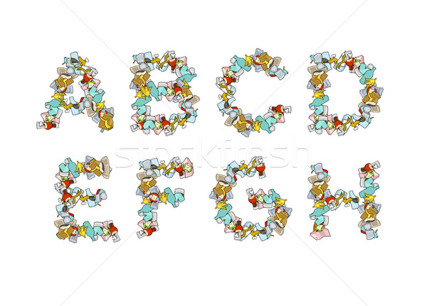 Rubbish font. Trash ABC. garbage alphabet. Letter litter. Part 1 Stock photo © MaryValery