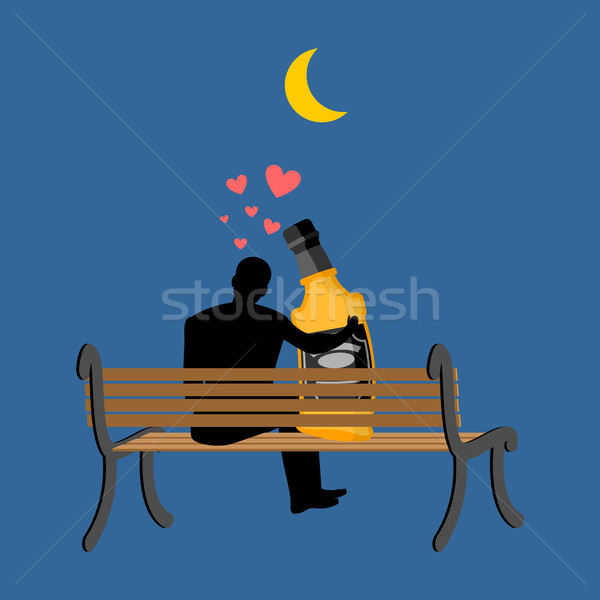 Lover alcohol drink. Man and bottle of whiskey sitting on bench. Stock photo © MaryValery