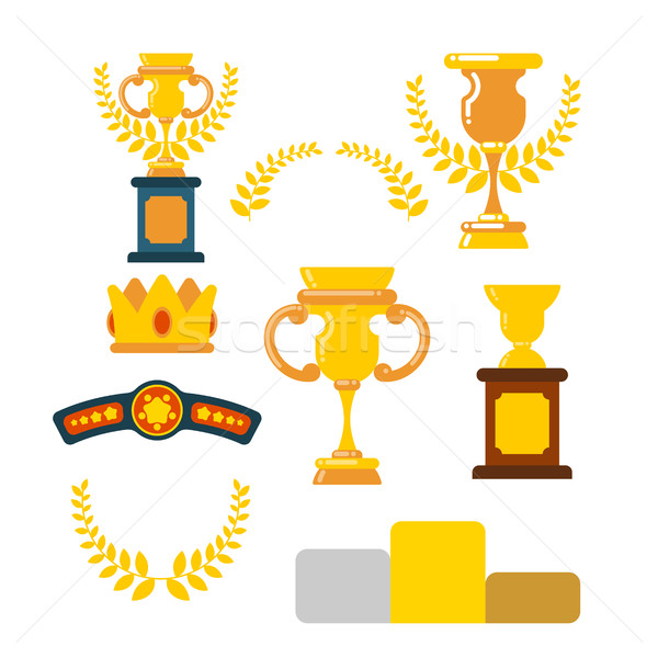 Awards winner set. Cups and olive branch. Prize of championship. Stock photo © MaryValery