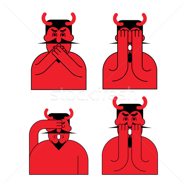 OMG red devil set. Oh my god Satan. frightened demon Stock photo © MaryValery