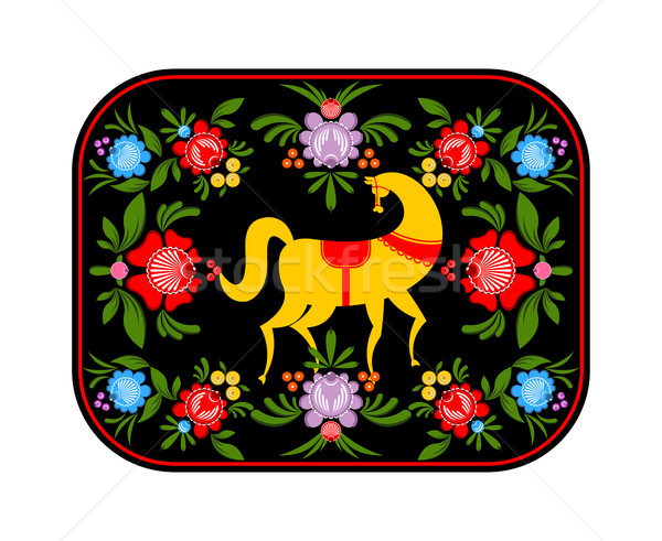 Gorodets painting yellow horse and floral elements. Russian nati Stock photo © MaryValery