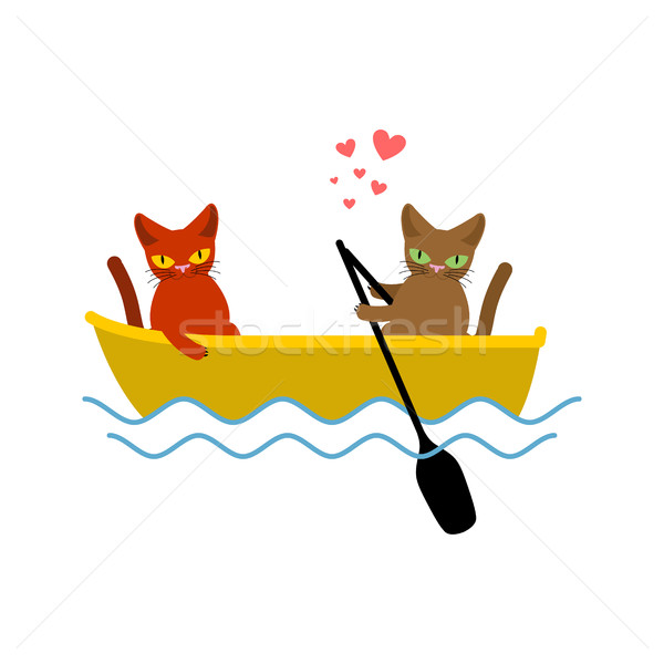 Cat lovers ride in boat. Lover of sailing. Pet Romantic date. Ca Stock photo © MaryValery